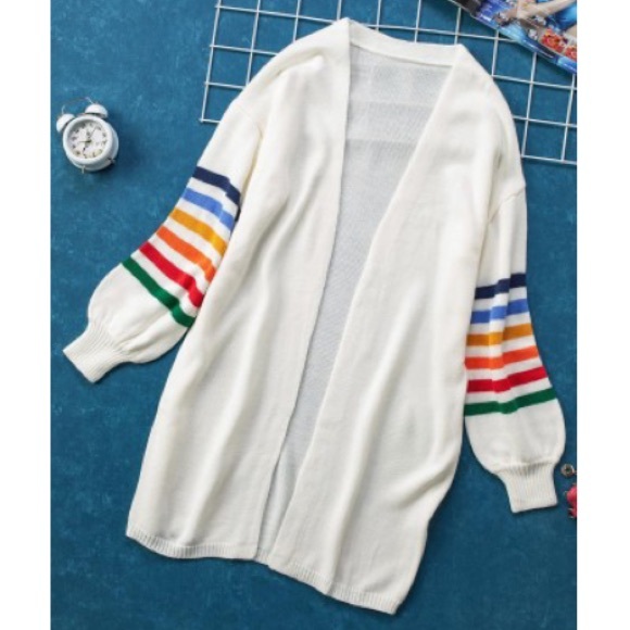 Last Long Striped Balloon Sleeved Cardigan - Picture 4 of 5